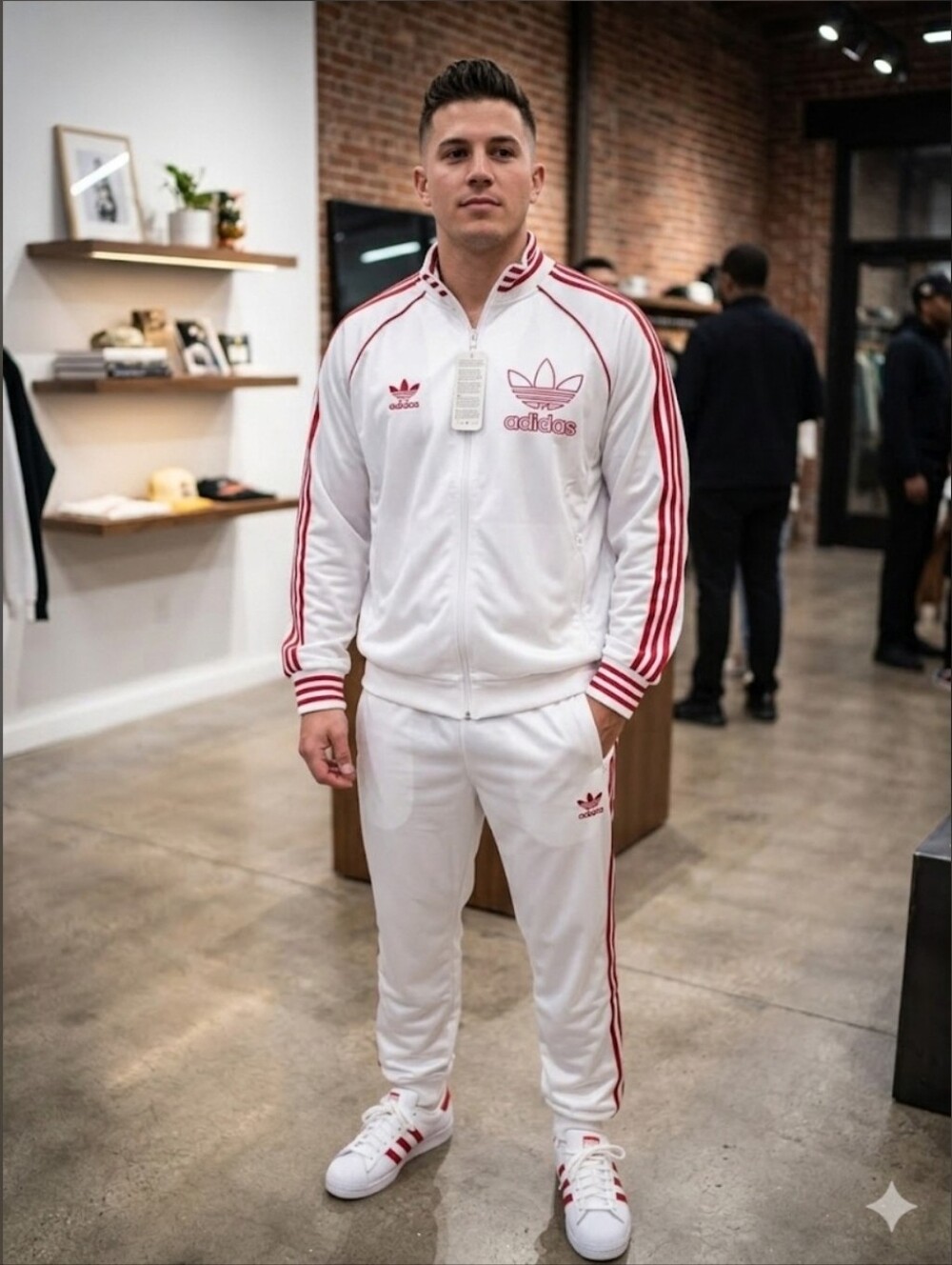 Adidas White & Red Track Jacket and Pants Set